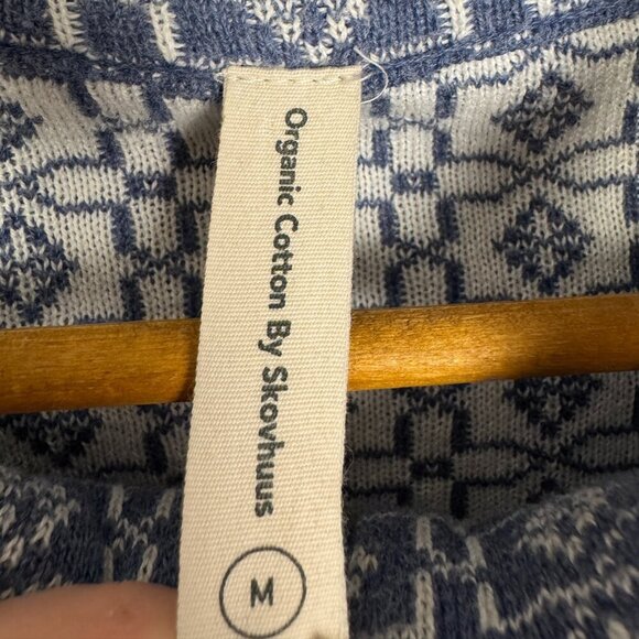 Skovhuus Organic Cotton Blue White Geometric Knit Zip Cardigan Sweater - Picture 3 of 6
